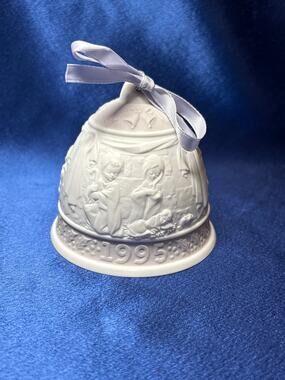 Vintage Lladro 1995 Bisque Porcelain Christmas Bell Ornament